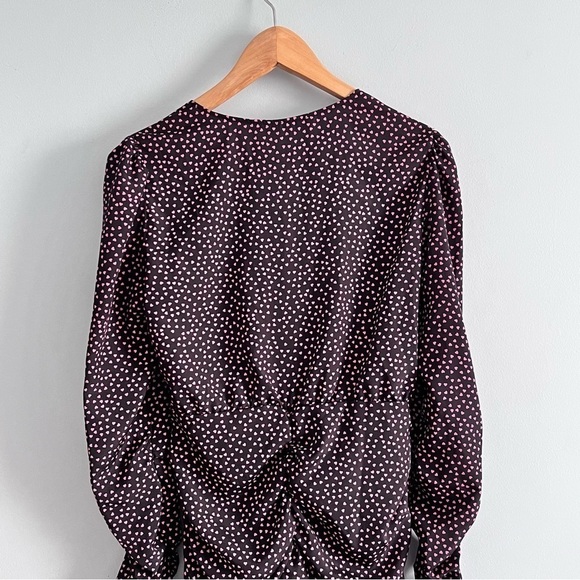 ZARA Ruched Pink Hearts All Over Print Long Sleeve Mini Dress - Picture 12 of 15